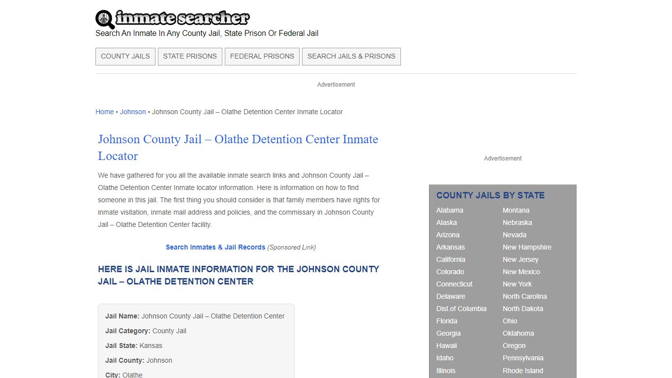 Johnson County Jail - Olathe Detention Center Inmate Locator - Inmate ...